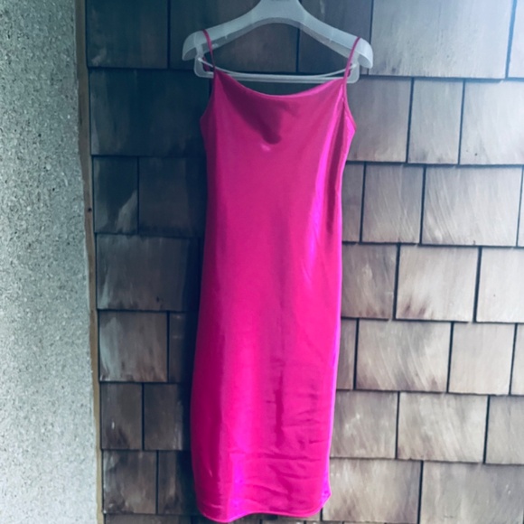 NWT Chelsea & Violet Hot Pink Sleeveless Cowl Neck Midi Slip Population Dress S - Picture 4 of 15
